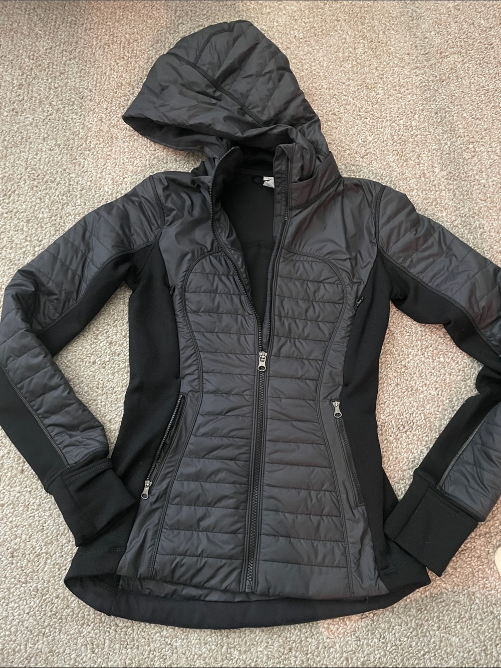 lululemon athletica Black Quilted Hooded Jacket